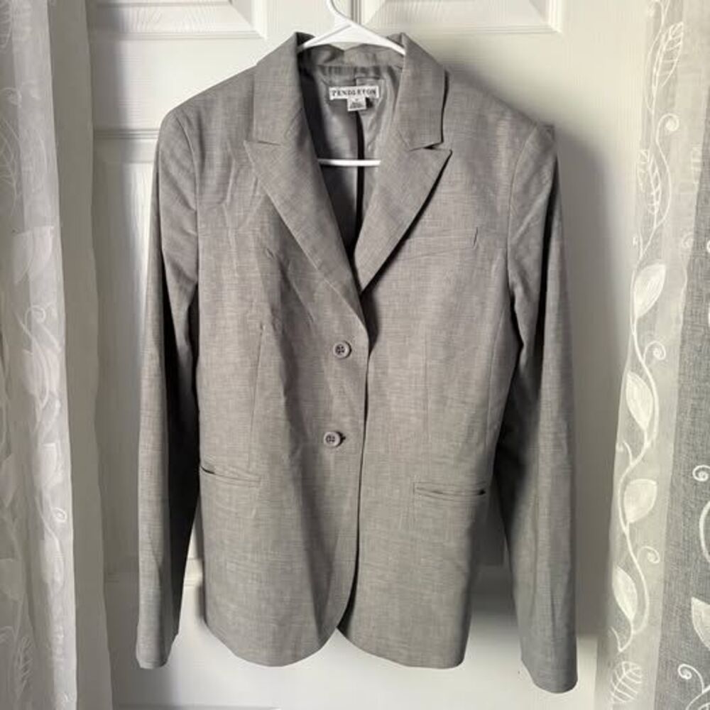 Pendleton Gray Wool Blend Blazer Womens Sz 14 Two Button